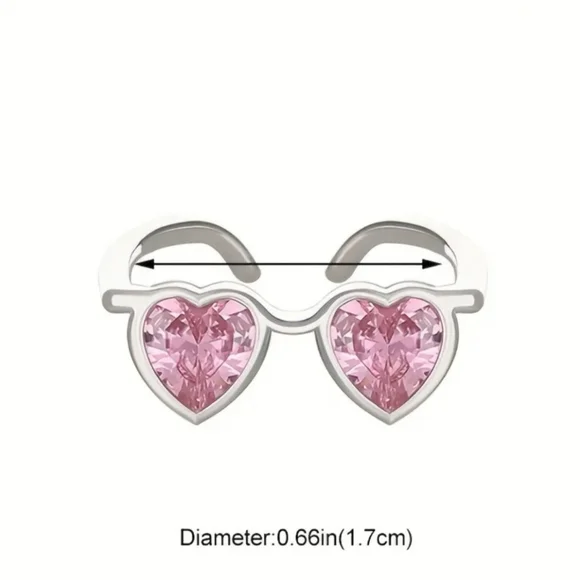 For @playboy_tammy Silver Heart Sunglasses Ring with Pink Gemstones - Picture 3 of 3